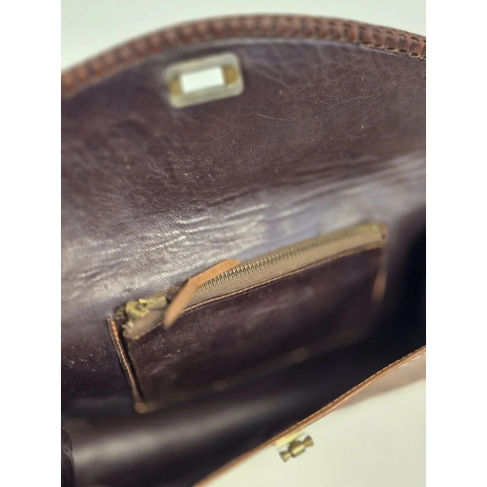 RARE‎ Vintage Brown Hand Tooled Leather Wallet Clutch , Gaiton - Made In Mexico